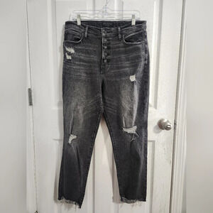 Lucky brand Drew denim high rise mom jeans grunge distressed punk crop sz 12